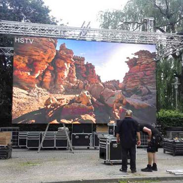 Outdoor rental LED display installed on event truss