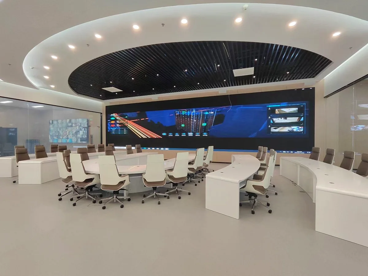 Fine-pitch command-space LED wall used as a control-workflow reference