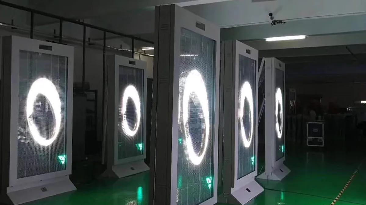 Finished LED display units undergoing visual inspection