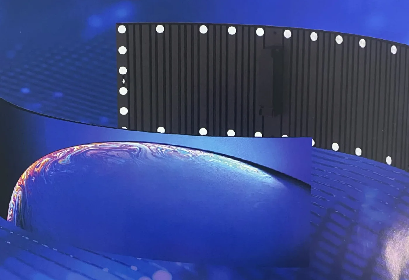 Outdoor flexible LED display module shown from the front and service side