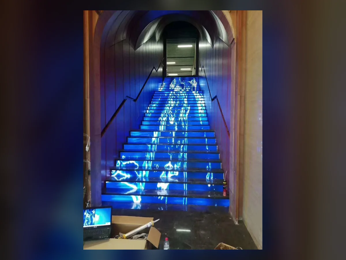 Standard LED display staircase shown as a related floor-format reference, without an interactive sensing demonstration