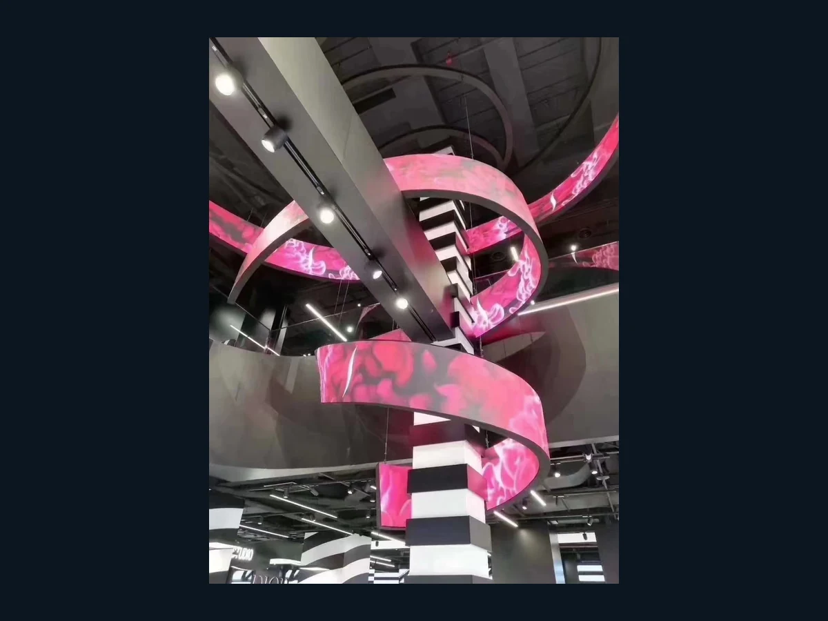 Suspended ribbon-shaped creative LED display