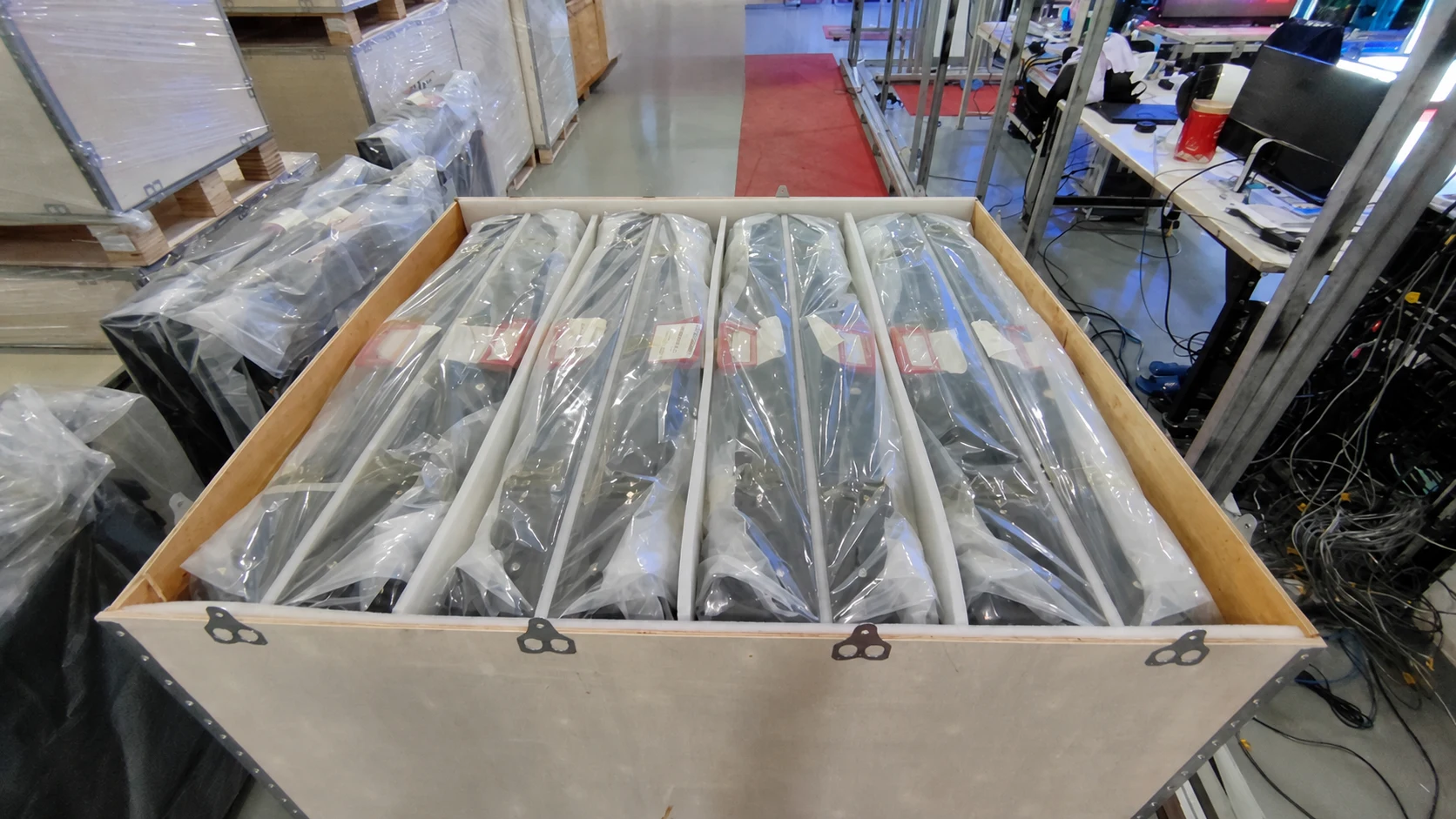 LED display components protected inside a wooden case