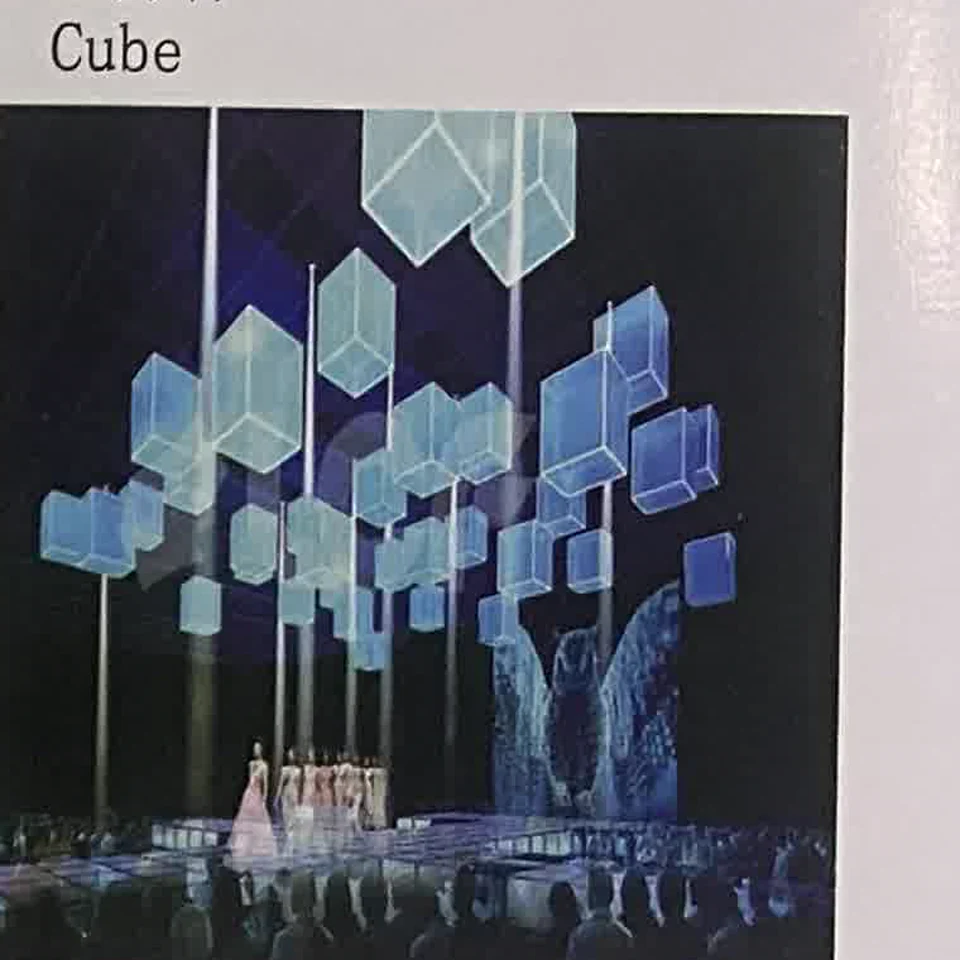 Transparent LED cube display installed for an exhibition environment