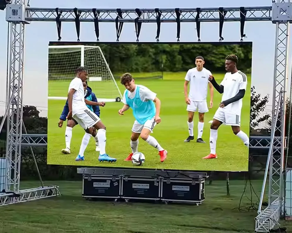 Large-format LED screen installed on outdoor event truss