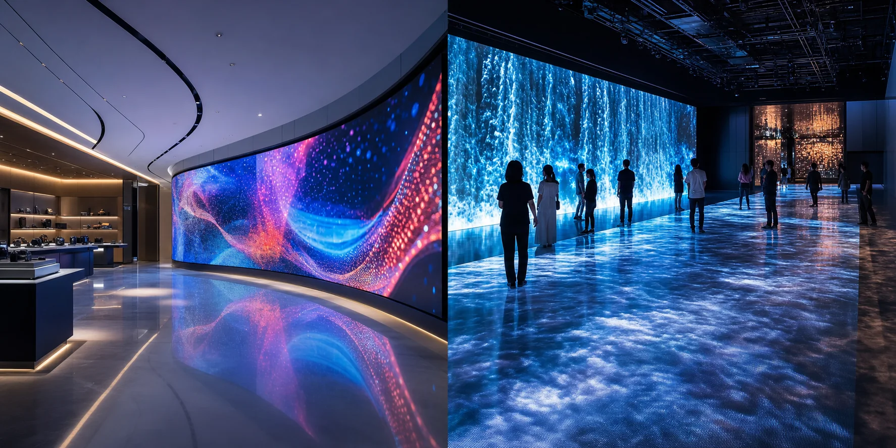Indoor LED video wall applications in retail and immersive exhibition spaces