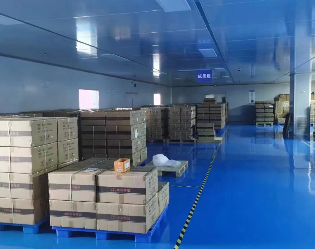 Finished LED modules organized in the factory warehouse