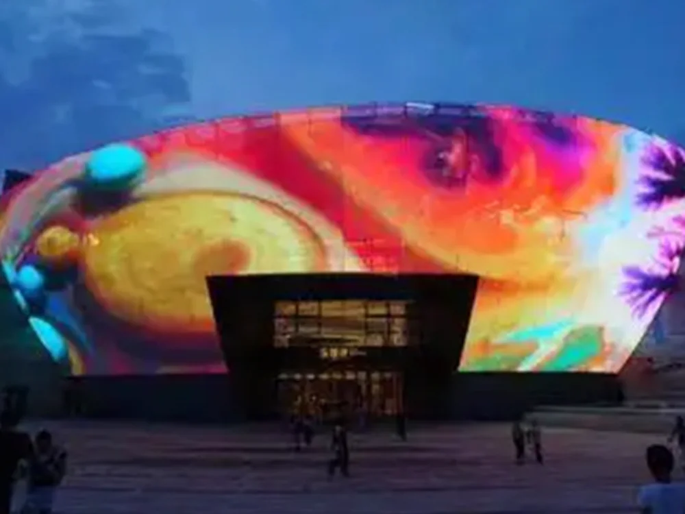 Flexible LED display shown as a compact curved panel