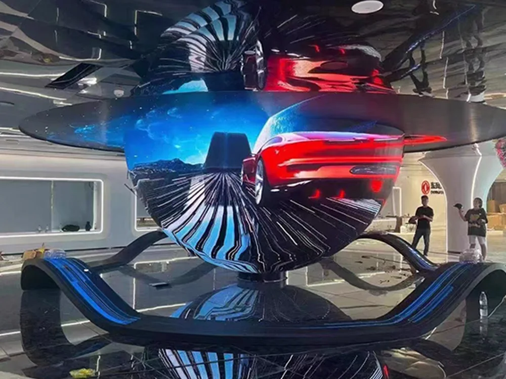 Layered circular flexible LED display installation