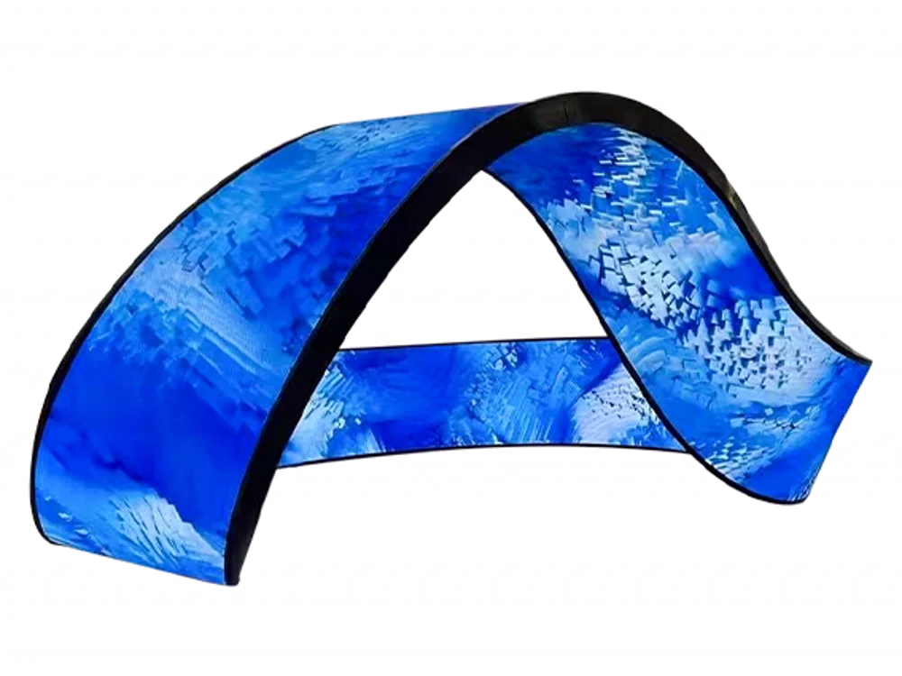 Flexible LED display shaped into a freestanding arch
