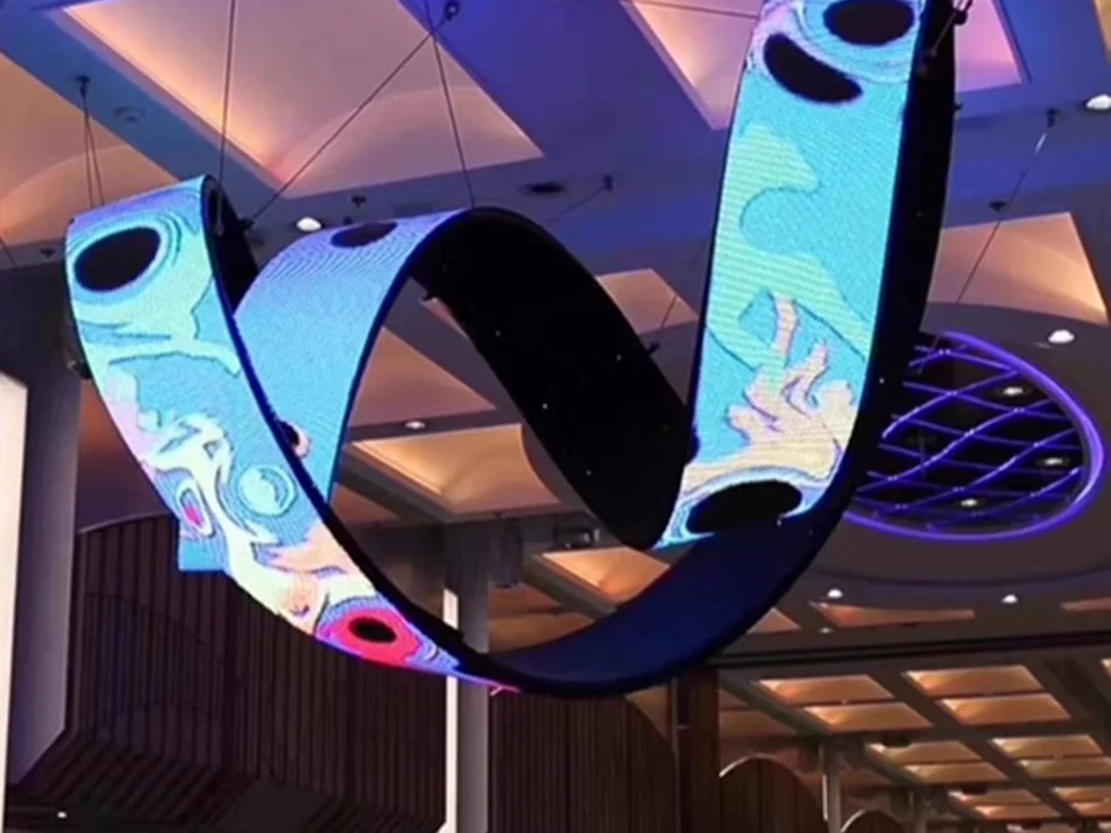 Flexible LED display built as an S-shaped ribbon