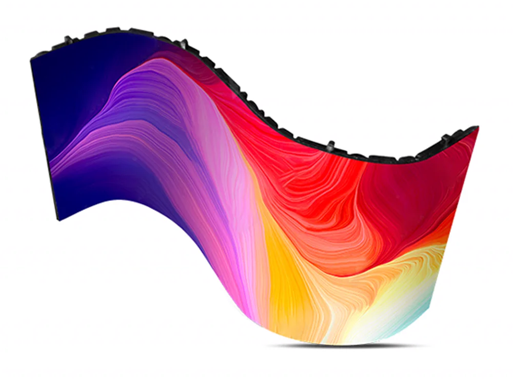 Flexible LED display arranged as a flowing wave surface