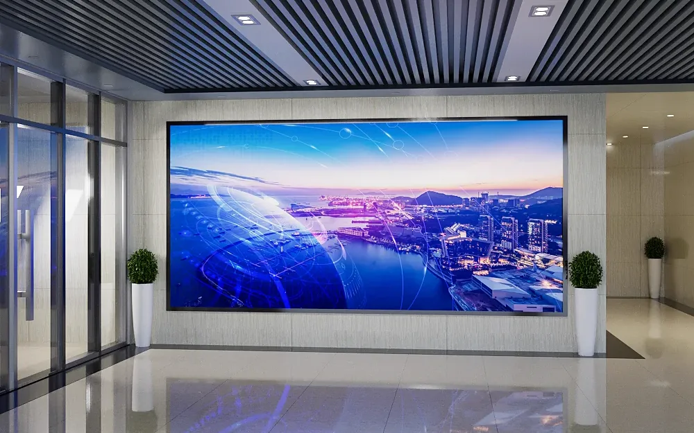 Indoor fine-pitch LED wall installed in a commercial lobby