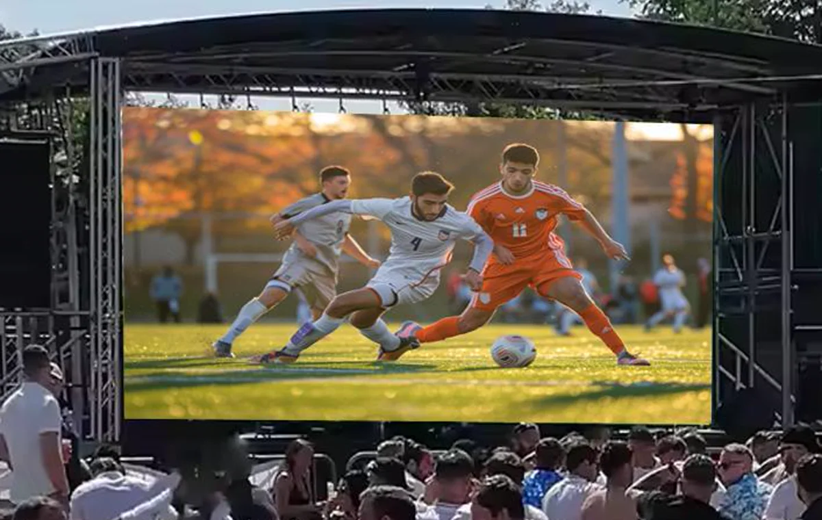 Outdoor LED display installed on a ground-supported truss