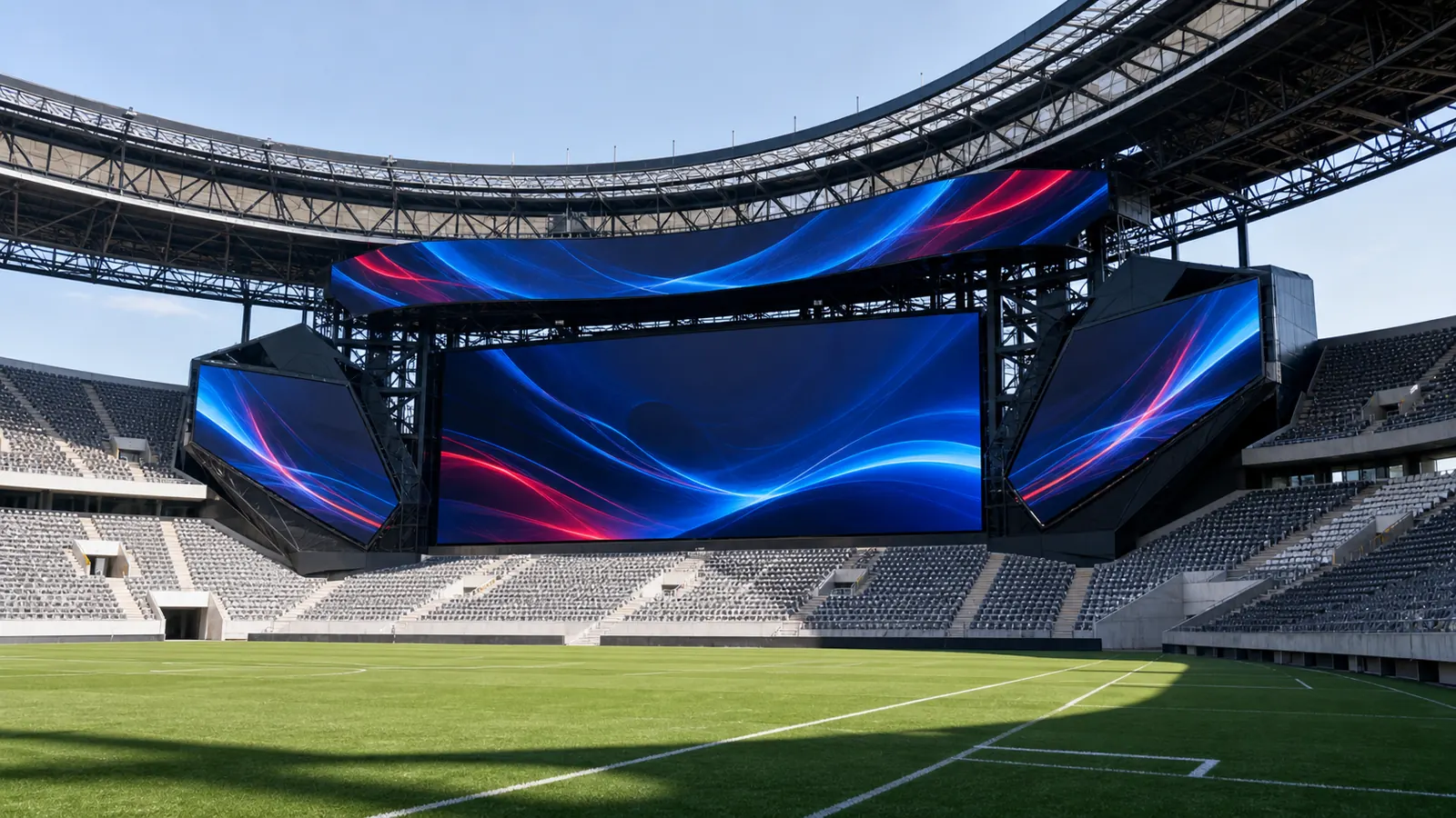 Monumental panoramic stadium LED screen with custom side wings