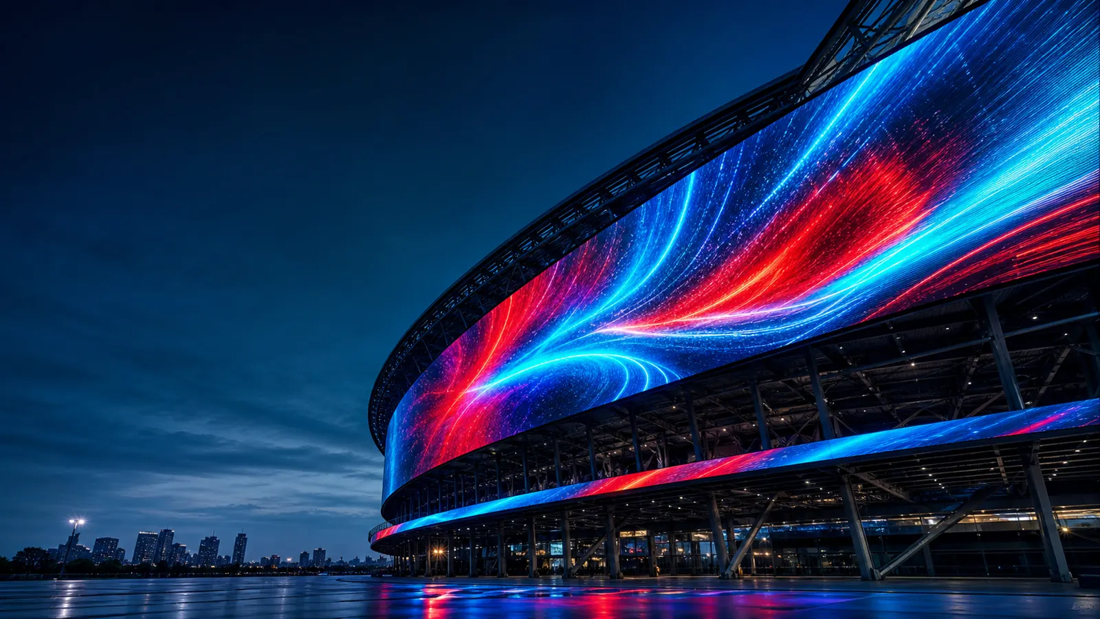 Large custom LED display integrated into a modern sports venue